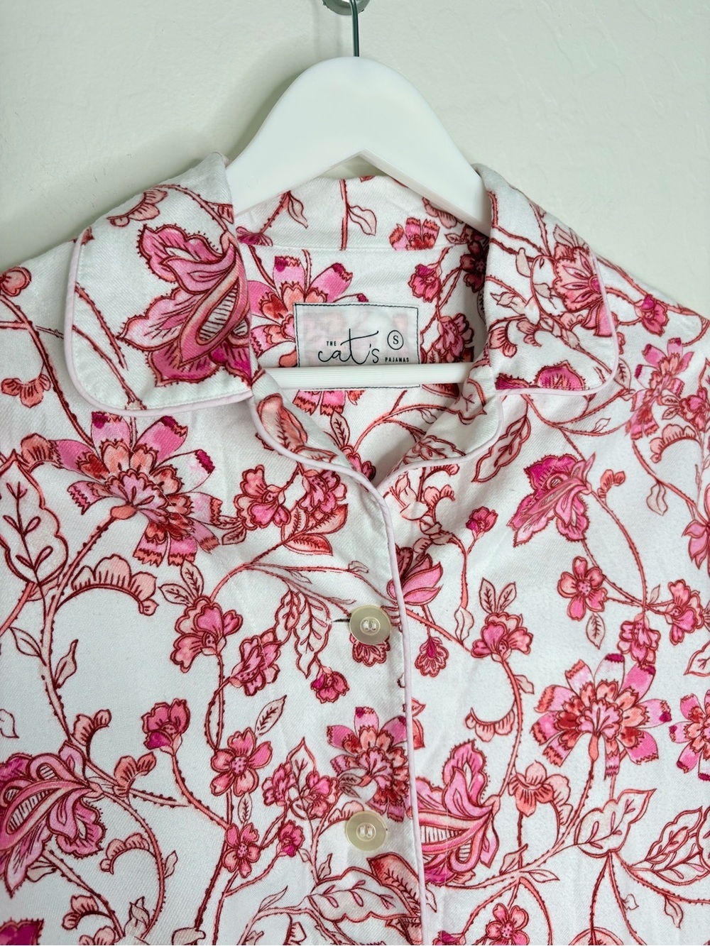 The Cat’s Pajamas Floral Cotton Pajama Set Pink White Soft Women’s Small - Picture 3 of 16